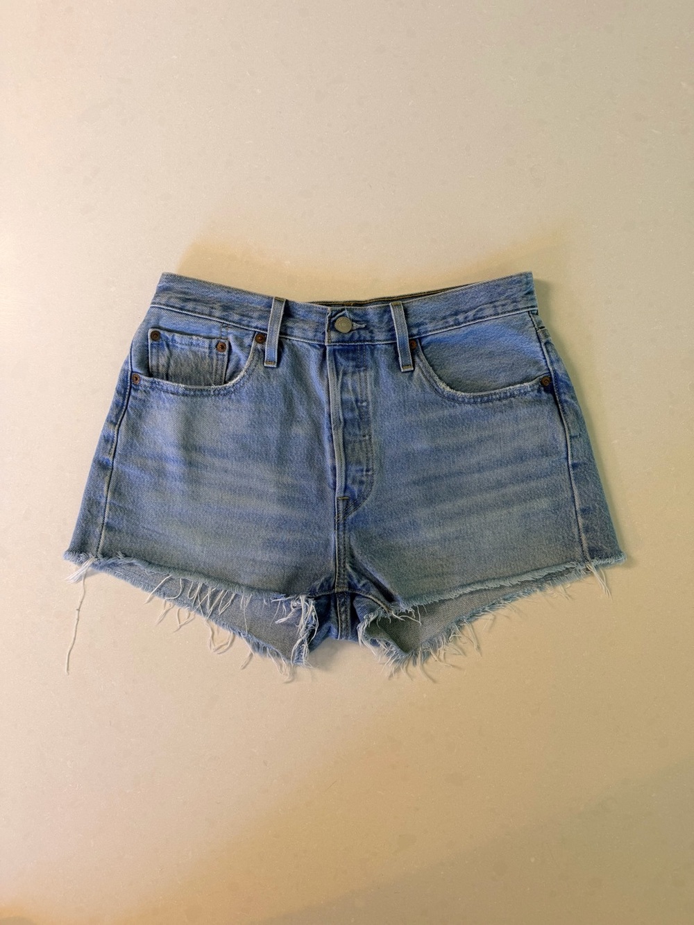 Levi's Light Blue Denim Cutoff Shorts with Frayed Hem
